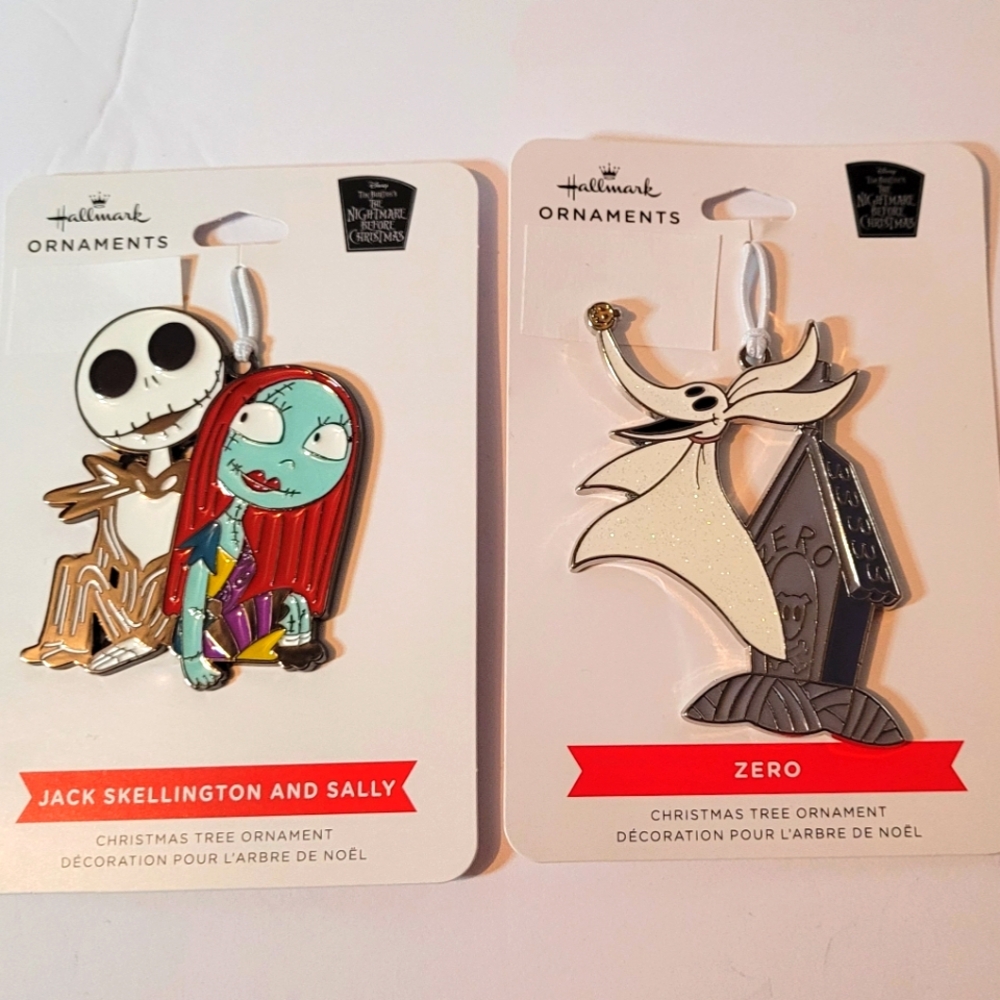 Hallmark Night Before Christmas Jack Skellington, Sally and Zero Ornaments Set
